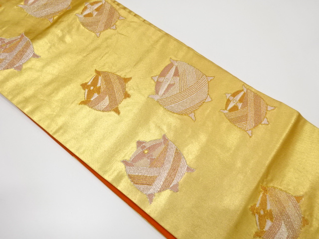 アンティーク　糸巻き模様織り出し名古屋帯（着用可）